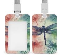 Modern Dragonfly ID Badge Holder Durable ABS Plastic Card Case Protector with Lanyard, Push-Pull Slot, Stylish Lanyard ID Card Holders for Office Corporate Use