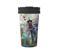 Modern Dragonfly Print Insulated Coffee Tumbler, 500ml Leakproof Stainless Steel Travel Mug, Double Walled, Hot & Cold Drinks - Perfect for Commuting, Office, Home