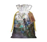 Modern Dragonfly Printed Christmas Drawstring Gift Bags-Xmas Wrapping Bags,Candy Bag,For Holiday Party Decorations,Wedding Party Supplies M Yellow Christmas Ribbon