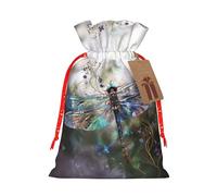 Modern Dragonfly Printed Christmas Drawstring Gift Bags-Xmas Wrapping Bags,Candy Bag,For Holiday Party Decorations,Wedding Party Supplies M Red Christmas Ribbon