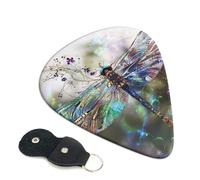 modern dragonfly Printed Guitar Picks, 6 Pack with Leather Keychain Pick Holder - 0.46mm, 0.71mm, 0.96mm Assorted Thickness for Acoustic Ukulele, Electric Guitar, Acoustic Guitar, Bass