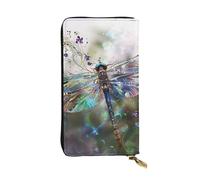Modern Dragonfly Printed Leather Wallet with 12 Card Holder and 287 Money Clip, Long Clutch for Men Women