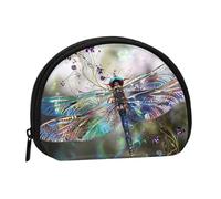 modern dragonfly Printed Mini Coin Pouch, Shell Shape Zip Around Wallet, Small Zipper Pouch for Cash, Cards, Keys, Lipstick, Storage Pouch, Travel Organizer