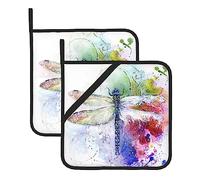 Modern Dragonfly Printed Pot Holders With Pockets And Non-Slip Heat Resistant Potholders Oven Hot Pads For Cooking Baking 8 Inches 2 Pcs