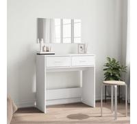 Dressing Table White 80x39x80 cm Engineered Wood and Glass Vanity Mirror Compact