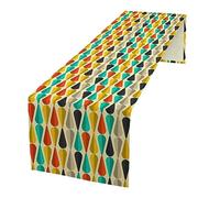 Modern Drop Shape Table Runner, Mid Century Boho Orange Teal Black Geometric Print Table Runner for Holiday Home Picnic Party Wedding Buffet Parties Camping, Rainbow Color 13x70 Inch