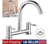 Modern Dual Lever Chrome Kitchen Sink Mixer Taps 2 Hole Deck Mounted Tap Faucet