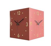 Modern Dual-Sided Wall Clock with Silent Quartz Movement, Square Digital Display & LED Light, No-Drill Corner Clock for Living Room and Office Decor(Pink)