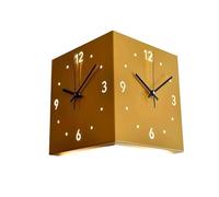 Modern Dual-Sided Wall Clock with Silent Quartz Movement, Square Digital Display & LED Light, No-Drill Corner Clock for Living Room and Office Decor(Yellow)