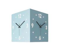 Modern Dual-Sided Wall Clock with Silent Quartz Movement, Square Digital Display & LED Light, No-Drill Corner Clock for Living Room and Office Decor(Blue)