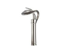 Modern Durable Single Handle Bathroom Basin Faucet with Waterfall Spout Hot Cold Water Mixer Tap for Sink，Brushed Tall