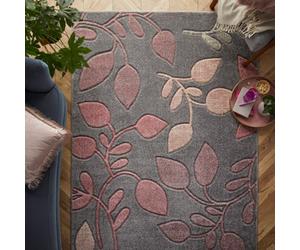 Modern Easy To Clean Floral Pink Rug For Dining Room-200Cm X 285Cm