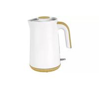 Modern Electric Kettle with Wooden Base, White and Gold, 1.7L