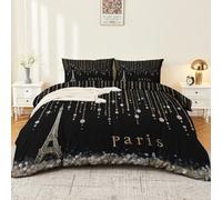 Modern Elegance Duvet Cover 260 x 220 cm Soft Brushed Microfibre Jewellery Eiffel Tower Letters Bedding Set with 2 Pillowcases Easy Care Quilt Cover with Zip & Ties for Bedroom