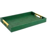 Modern Elegant 18"x12" Rectangle Emerald Green Shagreen Decorative Ottoman Coffee Table Perfume Living Room Kitchen Serving Tray with Gold Polished Metal Handles by Home Redefined for All Occasion's