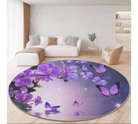 Modern Elegant Butterfly Orchid Round Rugs 245 cm Purple Rug for Living Room, Circle Area Rugs with Non Slip Backing, Washable Rug for Bedroom Soft Printed Carpet for Hallway Kid’s Room Nursery