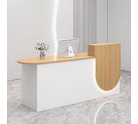 Modern Elegant Desk with Storage, Stylish White and Natural Finish, Soft Lighting Ideal for Small Businesses, Perfect Receptionist Solution, Functional and Chic Workspace