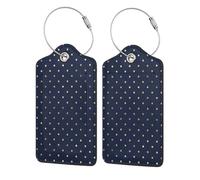 Modern Elegant Navy Blue Gold Polka Dots,Luggage Tags Pu Leather Name Tag Travel Suitcase Identifier ID Tags Durable Luggage Label 2 pcs