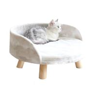 Modern Elevated Cat Bed with Wooden Legs, Premium Plush Cushioned Pet Sofa Lounge, Raised Cat Furniture with Deep Sides for Support & Comfort, Luxurious Round Design for Indoor Cats (50x50x30)