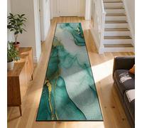 Modern Emerald Green Abstract Runner RugS,60x180cm,Luxury Gold Vein Fluid Marble Runner Rug,Non-Slip Washable Teal and Gold Swirl RugS,Artistic Long Area Rug for Kitchen Hallway Entryway Bedroom