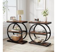 Modern End Table Set Of 2, Wooden Narrow Small Side Table With Storage Shelves