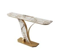 Modern Entryway Console Table, Creative Leaf Base, Decorative Hallway Table, Slate Top with Storage Shelf, Half Moon Design, Luxury Accent Sofa Table, Scratch-Resistant, 150cm/59in