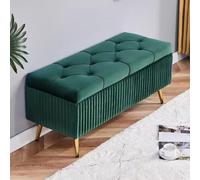Modern Entryway Shoe Bench with Button Tufted Storage Ottoman Upholstered Rectangular Foot Stool for Living Room & Bedroom Dark Green 60cm