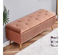 Modern Entryway Shoe Bench with Button Tufted Upholstery Storage Ottoman for Living Room & Bedroom Rectangular Foot Stool Light Brown 60cm End of Bed Bench
