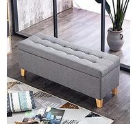 Modern Entryway Shoe Storage Bench Linen Upholstered Ottoman with Footrest Stylish Gray Stool for Living Room & Bedroom 80x40x45cm (31x16x18inch)