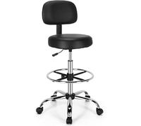 Modern Ergonomic Drafting Stool with Back Support Height Adjustable Faux Leather Rolling Chair for Home Office and Conference Task