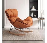Modern Ergonomic Upholstered Rocking Chair for Indoor Bedroom & Balcony Comfortable Zero Gravity Lounge Chair Outdoor Camping Recliner in Orange