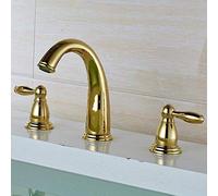 Modern European Gold Bathroom Faucet 3-Hole Installation Nostalgia Basin Mixer Tap with 2 Handles Cold Heat