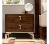 Modern Eva Walnut Italian 2 Drawer Bedside Cabinet with Gold Trim