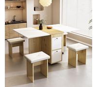 Modern Expandable Dining Table Set with 4 Chairs - Space-Saving White & Oak Design, 120x80x75 cm, Perfect for Small Apartments & Dining Rooms, Multifunctional Furniture