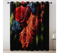 Modern Exquisite Roses 100% Blackout Curtains, W 29.5" x L 65" (2 Panels) for Bedroom Living Room, Colorful Room Darkening Thermal Grommet Window Treatments Drapes