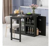 Modern Extendable Bar Table with 360° Swivel Reversible Glass Door & Storage Compartment - Stylish Kitchen & Home Bar Furniture in Black