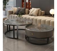 Modern Extendable Circle Coffee Table, Faux Marble Grey, 80x45cm, Seats 2-4, Stylish Design, Easy Assembly for Living Room, Contemporary Furniture