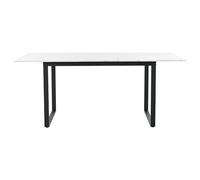Modern Extendable Dining Table, Folding Telescopic Design, White MDF Table Top with Marble Pattern, Iron Metal Frame, Dual Use for Home & Office, Adjustable Feet, 140/180 x 80 x 75 cm (Black)