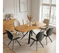 Modern Extendable Dining Table Set for 6 - Stylish Kitchen Table with 6 Beige Upholstered Chairs & Durable Metal Legs - Ideal for Dining Room & Family Gatherings