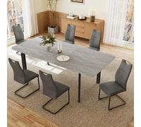 Modern Extendable Dining Table Set with 6 Slish Grey Chairs 160 200cm MDF Panels t for Living Room Ele Dining Experience for 4 8 People