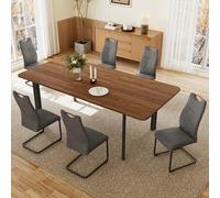 Modern Extendable Dining Table Set with 6 Slish Grey Chairs Walnut MDF Seats 4 8 t for Living Room Ele Functal Dining Solut