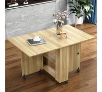 Modern Extendable Folding Dining Table with 2-Tier Storage & 6 Wheels, Space-Saving Butterfly Design, Versatile Kitchen Table in 3 Configurations, Perfect for Small Spaces