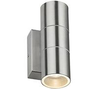 Modern External Exterior Up Down GU10 IP54 Rated Outdoor Security Wall Mounted Light Dusk to Dawn Photocell Sensor Mains 240V Brushed ChromeFinish