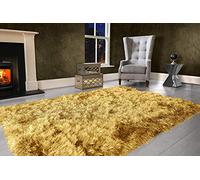 Modern Extra Large 9cm Thick Dense Pile SHAGGY RUG with SPARKLE SHIMMER Strands - For Living Room Area Rugs - Luxurious Super Soft Touch (Ochre Mustard Yellow, 240cm x 340cm (7.9ft x 11.2ft))