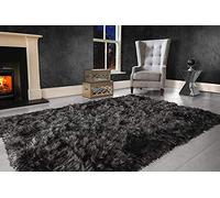 Modern Extra Large 9cm Thick Dense Pile SHAGGY RUG with SPARKLE SHIMMER Strands - For Living Room Area Rugs - Luxurious Super Soft Touch (Charcoal Black, 200cm x 290cm (6.6ft x 9.5ft))