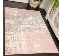 Modern Extra Large Blush Pink Grey Distressed Abstract Painterly Living Room Carpet Rug Durable Non Shed Silver Cream Hallway Lounge Bedroom Area Rugs 240cm x 320cm