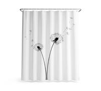 Modern Extra Long Shower Curtain, Minimalist Nature Dandelion Black White Waterproof Fabric Decorative Bathroom Curtain for Bathroom Bathtub Apartment Decor 180 x 180 cm