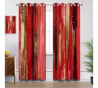Modern Eyelet Curtains - Red Gold Luxury Brush Stroke Blackout Curtains for Living Room Bedroom, Thermal Insulated Soundproof Short Curtain, W66 X D54, 2 Panels Drapes Room Decorations