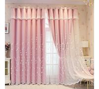 Modern Eyelet Curtains Set of 2 107x115CM Pink Blackout Drapes with White Sheer Layer Leaf Embroidery Design Perfect for Bedroom & Living Room Room Darkening