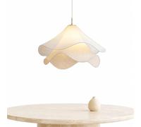 Modern Fabric Petal Pendant Light, Cream Flower Shade, E27 Ceiling Lamp | 3 Colour LED Bulb Included, 3000K/4000K/6000K, 35-80 cm Shade, 150 cm Adjustable Cord, Dining Room, Bedroom, Kitchen Island